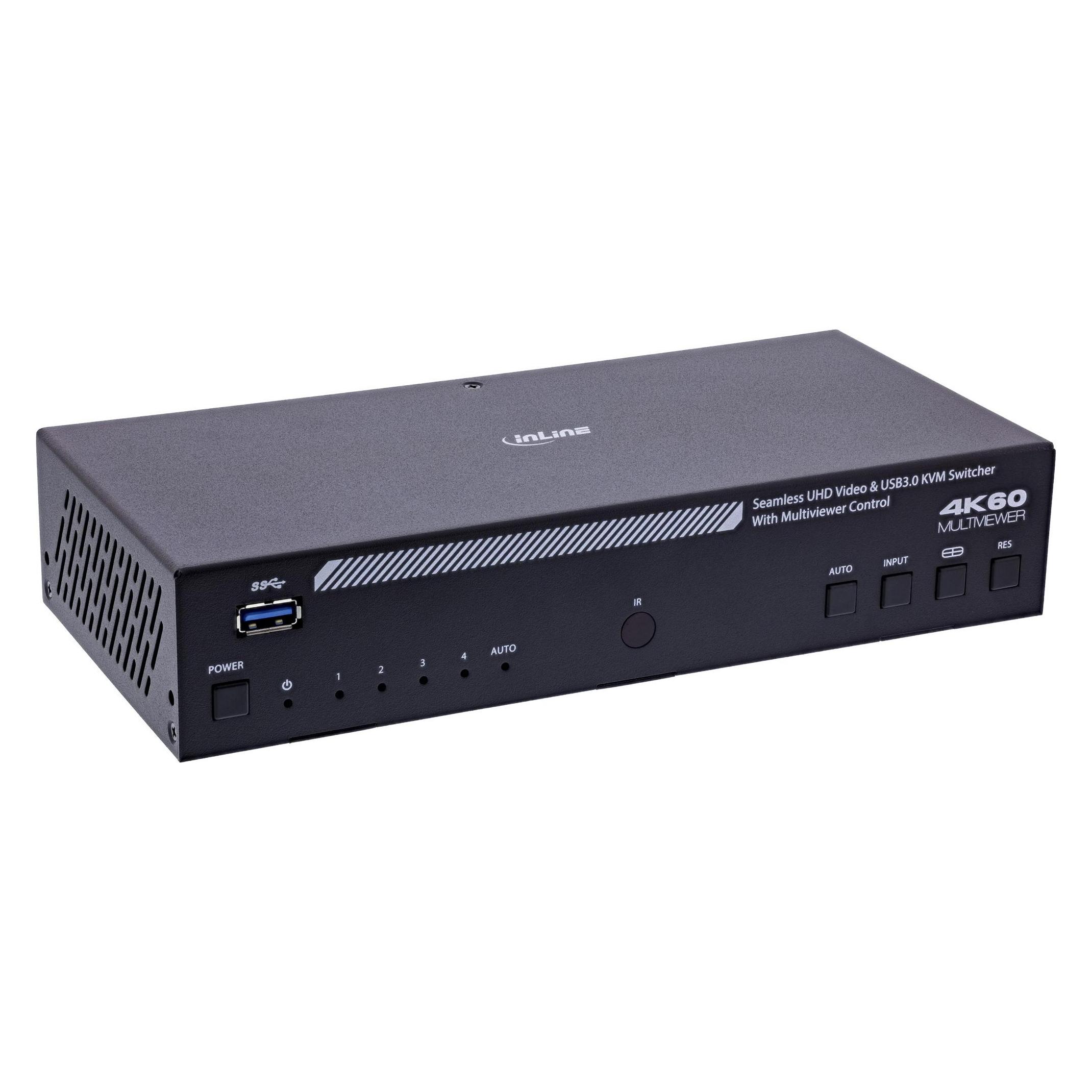 InLine KVM Switch, 4-fach, HDMI, 4K60Hz, Multiviewer, USB Hub, schwarz (57885I)