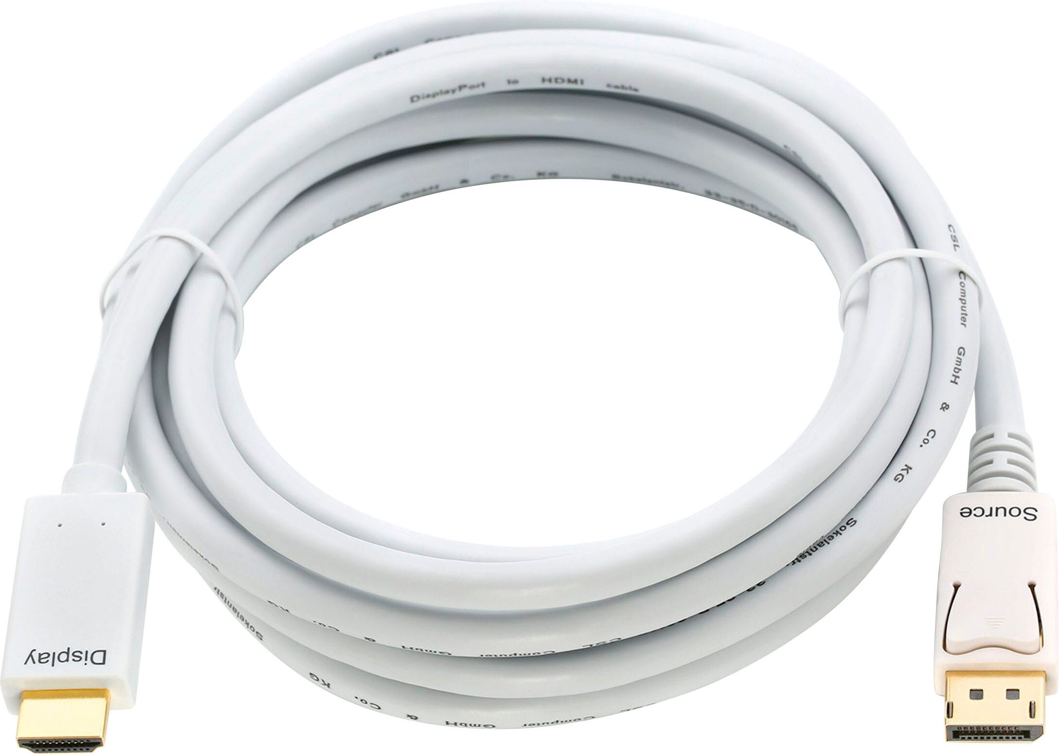 CSL Audio- & Video-Kabel "DisplayPort, HDMI Kabel, mehrfach geschirmt, verschiedene Längen", weiß, 300cmcm, Kabel, Audio- & Video-Kabel