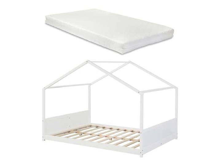 [en.casa] Kinderbett Simo Kleindkindbett mit Matratze in Haus-Optik Bodenbett Montessori Bett Hausbett Bettgestell aus Kiefernholz Abenteuerbett 140x200cm Weiß