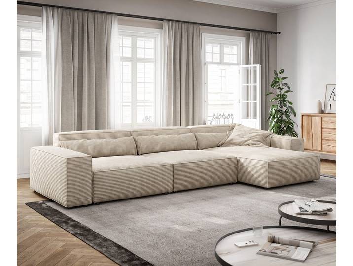 Ecksofa Sirpio XL 370x170 cm Cord Beige Recamiere variabel, Ecksofas