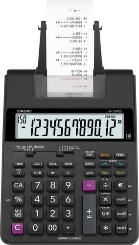 Casio HR-150 RCE Druckender Tischrechner Schwarz Display (Stellen): 12 batteriebetrieben, netzbetrieben (Optional) (L x B x H) 295 x 165 x 65 mm