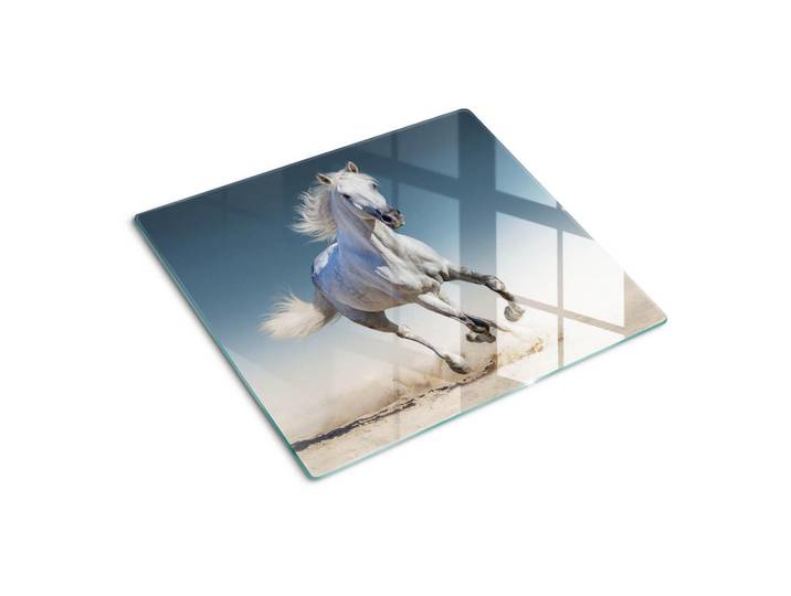Tulup Glasplatte 60x52 cm Ein graues Pferd im Galopp, Grau, Glas, 60x0.4x52 cm, Küchen, Küchenelektrogeräte, Herde, Herdabdeckplatten