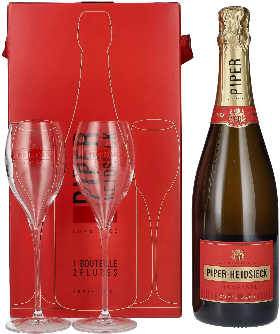 Piper-Heidsieck Champagne CUVÉE BRUT 12% Vol. 0,75l in Geschenkbox mit 2 Gläsern