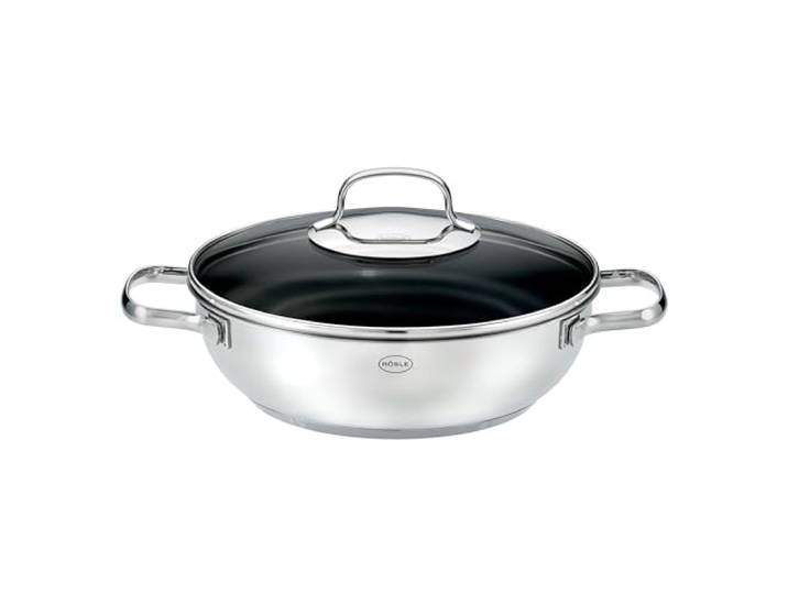 RÖSLE ELEGANCE Servierpfanne 24 cm, ProCera Keramikversiegelung Schmorpfanne aus Edelstahl mit langlebiger Antihaftversiegelung, hitzebeständig bis 260 °C für vielseitiges Braten
