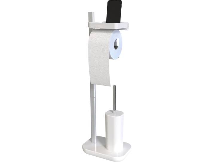 WC-Garnitur BISCHOF Stena , weiss (weiß), B:25cm H:73cm L:16cm, Aluminium, Kunststoff, Reinigungsbürsten, WC-Garnitur, WC-Komplettsystem, Alu-Kunststoff, Ablage, TPE-Bürste, beschwert