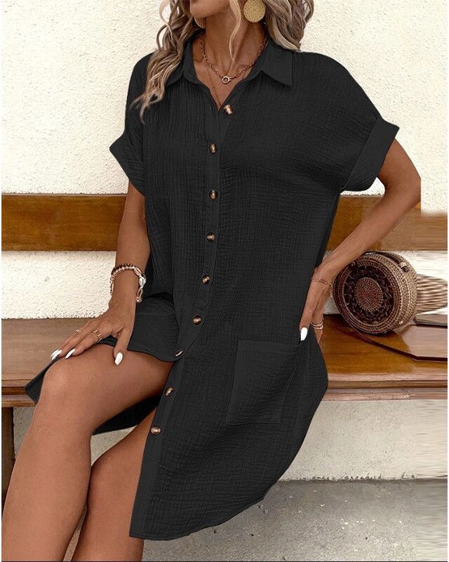 INF Kleid - Lässiges, einfarbiges Button-Down-Design XXL