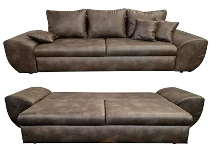 luma-Home 18008/ Vintage Big Sofa mit Schlaffunktion & Bettkasten, Braun