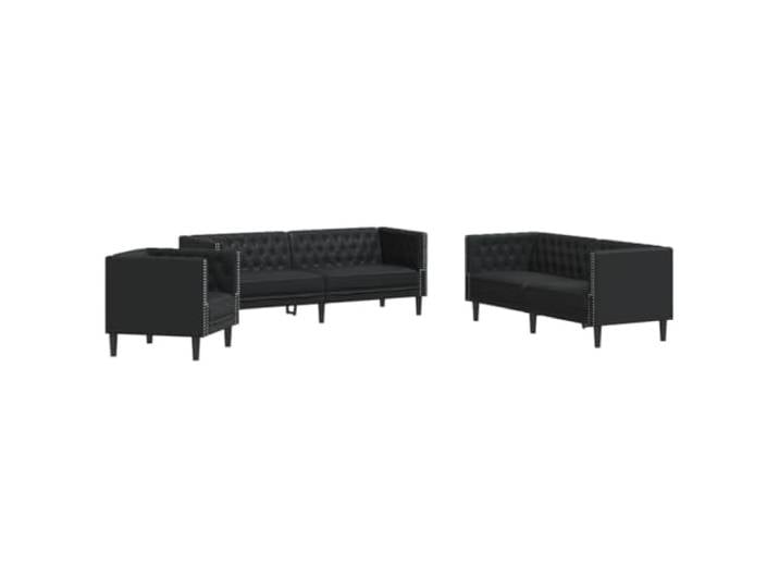 GHVBNMF 3-TLG Chesterfield Sofagarnitur Kunstleder Set Schwarz Klassische Polstergruppe für Wohnzimmer: Pflegeleichtes Kunstleder kombiniert mit bequemer Schaumstoffpolsterung.