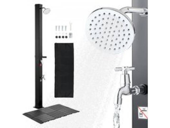 VEVOR Solardusche 35L, Gartendusche 2160 mm Außendusche mit Bodenplatte & Fußarmatur, Pooldusche Warm- & Kaltwasserregulierung, Campingdusche für Garten, Poolbereich, Strandpool, Schwarz