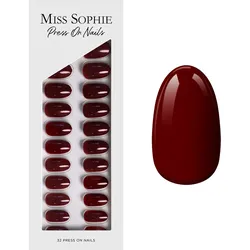 MISS SOPHIE Press On Nails Burgundy Short Round