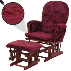 Relaxsessel MCW-C76, Schaukelstuhl Schwingstuhl mit Hocker Stoff Chenille (465g/m2) Öko-Tex ~ bordeaux, Gestell dunkel