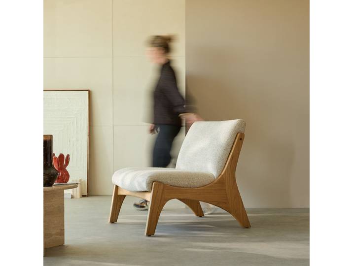 Sessel aus massivem Mindi und Stoff - Beige - Light mindi wood