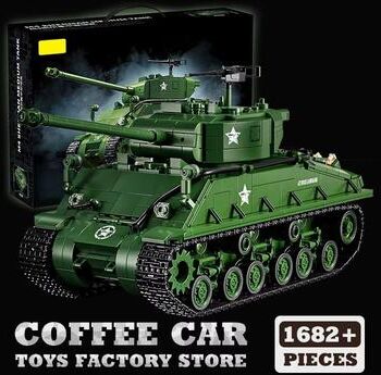 Inspired Finds WWII US Army M4 Tank Building Blocks Set Military Model Puzzle Toy 1682 Pcs With Box