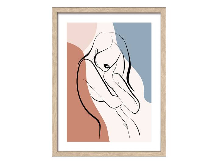 Holzbild Line Art Woman Typ B Floatglas, MDF Blau/Braun/Beige 33 x 43cm