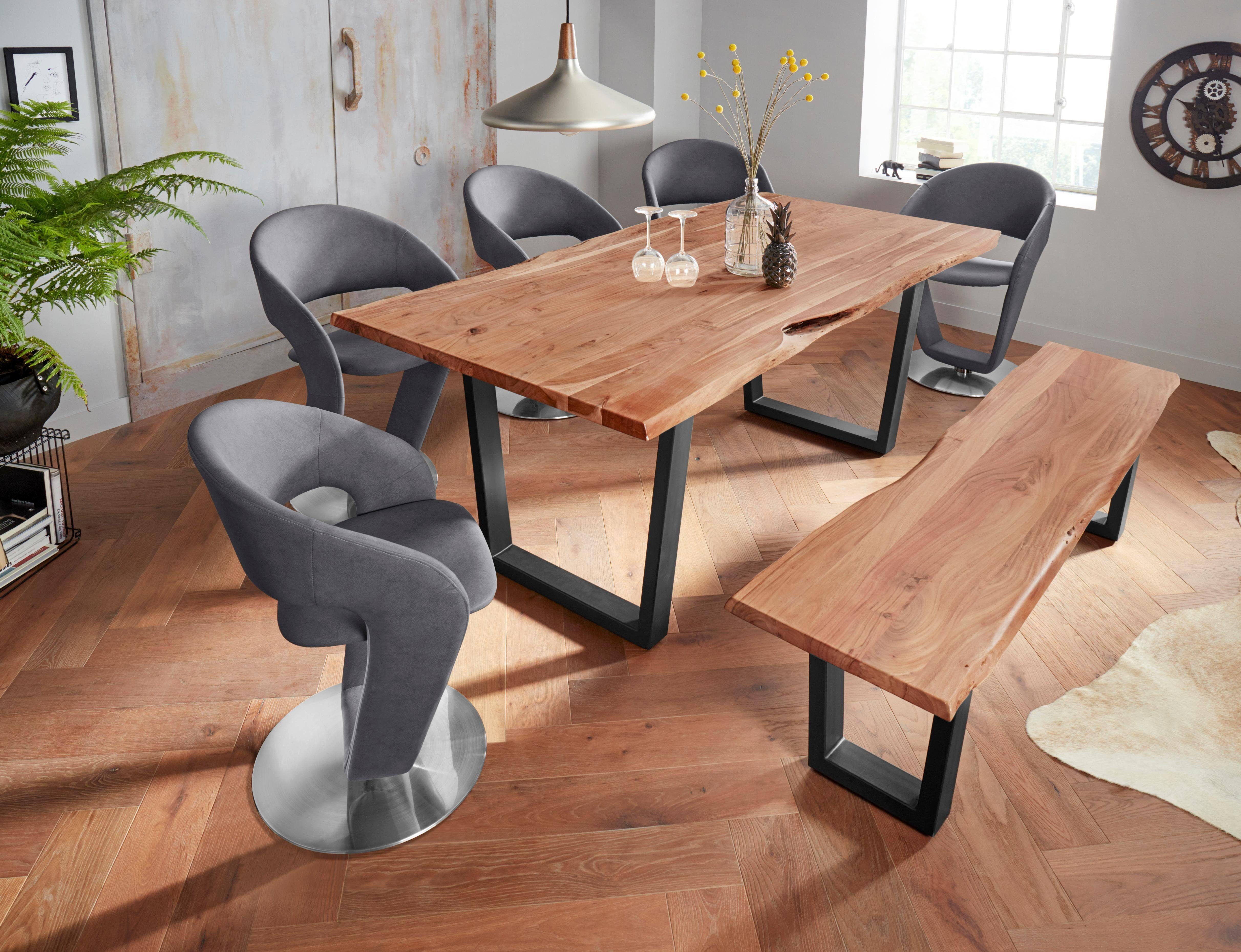 Esstisch MCA LIVING "Calabria", braun (akazie natur, anthrazit lackiert, akazie natur), B:200cm H:78cm T:100cm, 100% Akazie, Tische, Esstisch, Massivholz mit Baumkante akazie natur, anthrazit lackiert, akazie natur B/H/T: 200cm x 78cm x 100cm