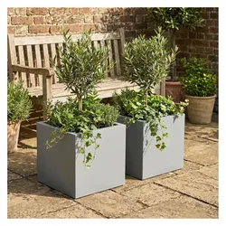 Ethick, Blumentopf, 2er-Set Blumentopf Quadratisch 38cm in Beton-Grau, Pflanzkasten 25L aus Kunststoff für Innen & Ausse (38 x 38 x 32 cm)