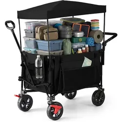 Relaxdays Faltbarer Bollerwagen mit Dach Schwarz