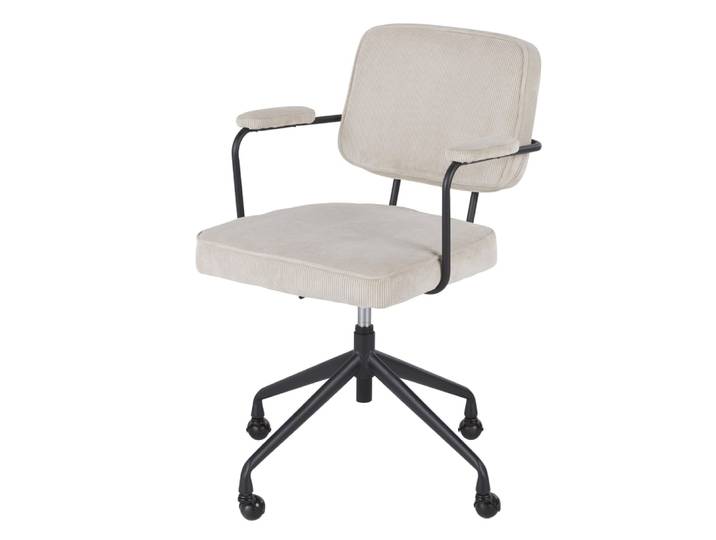 Drehbarer Bürostuhl mit Armlehnen aus Samt, beige