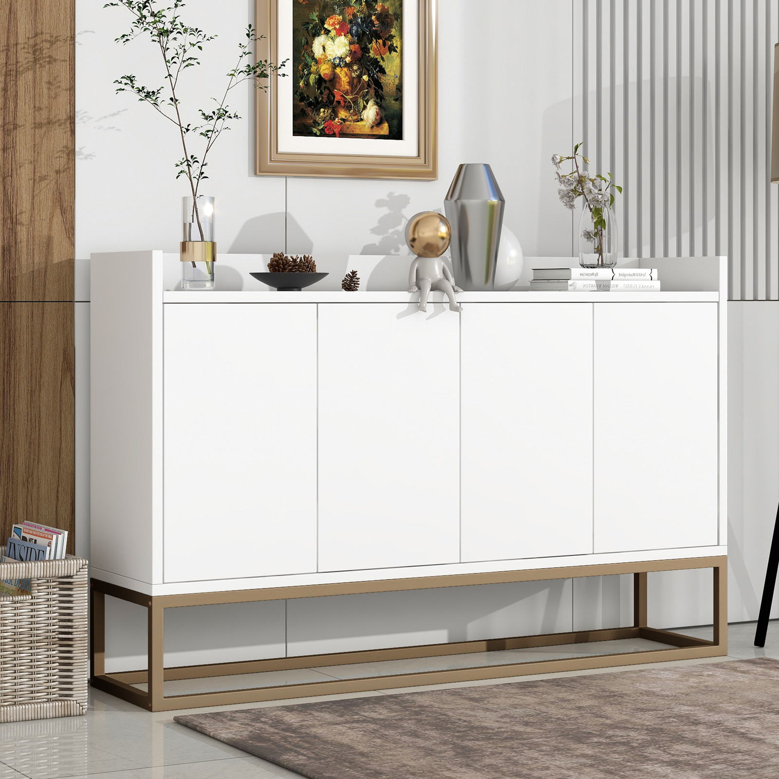 Fortuna Lai Gmbh Moderne Sideboard-kast met 4 deuren en soft-close lades, Wit, Breedte: 120 cm