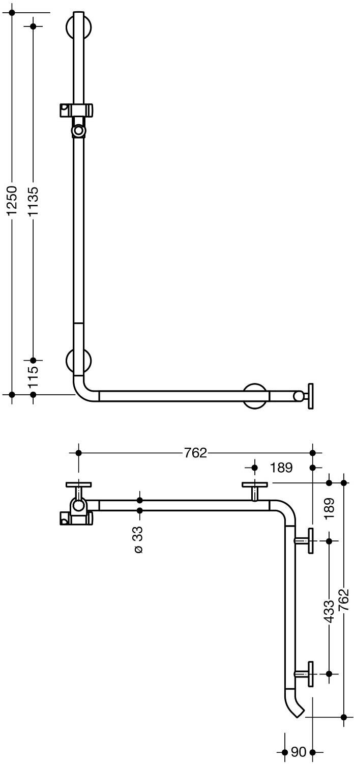 HEWI System 800K Duschhandlauf mit Brausehalterstange