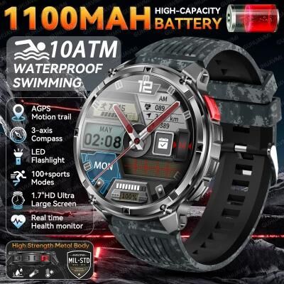 Uplift Essentials T Rex 3 Pro GPS Smart Watch 120 Day Standby, 1100mAh Battery Rugged Outdoor Sport 10ATM Waterproof Watch blue Camouflage