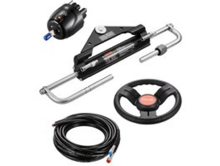 VEVOR 150 pk hydraulische buitenboordmotorstuurset, hydraulisch bootstuursysteem met 342,9 mm stuurwiel, stuurpomp, hydraulische cilinder en twee 7924,8 mm slangen voor enkelvoudige motorboten