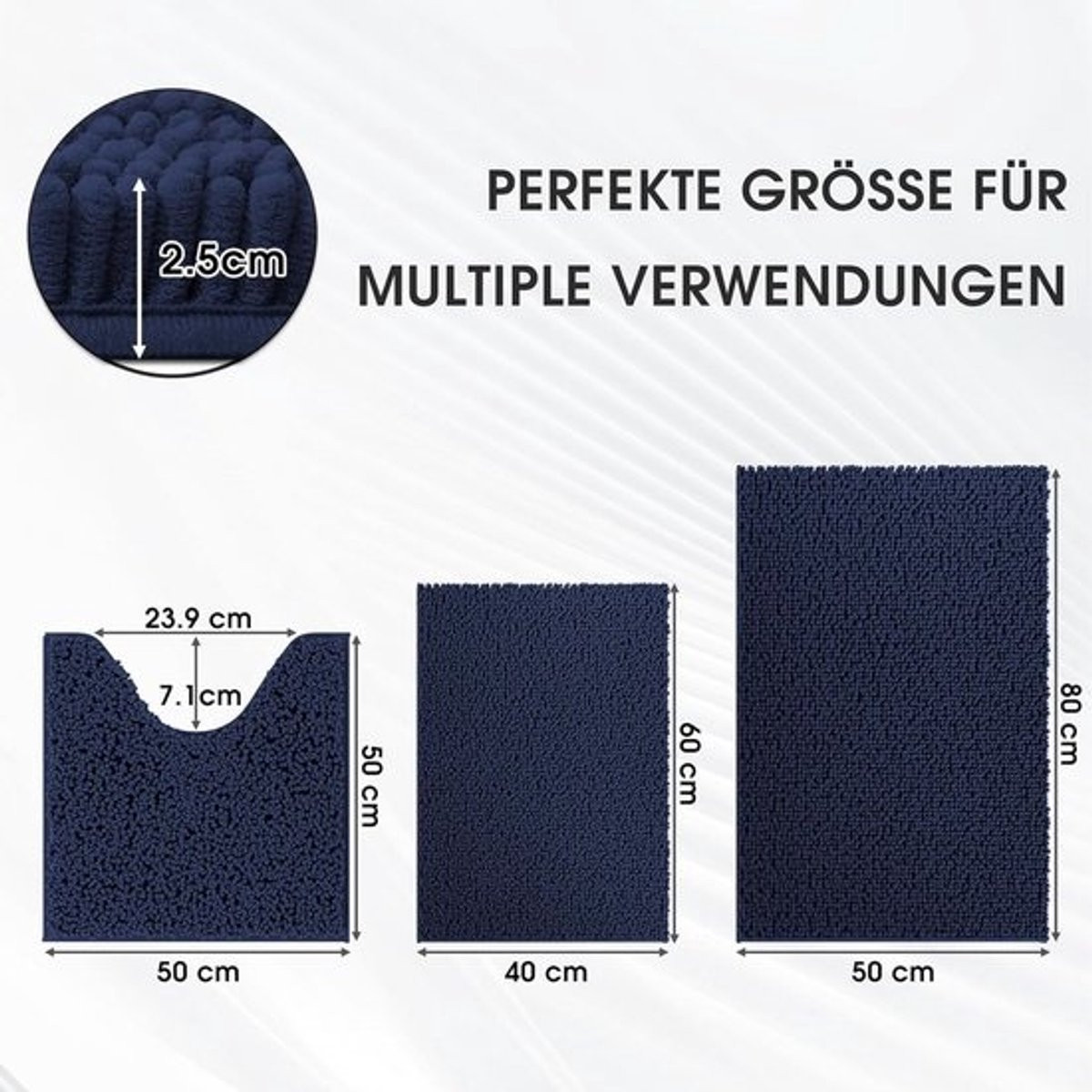 3-delige Antislip Badmatset Chenille - Zacht & Absorberend voor Badkamer en Toilet