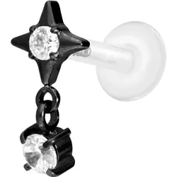 PTFE Labret mit Innengewinde + Titan-Aufsatz STERN + KRISTALL