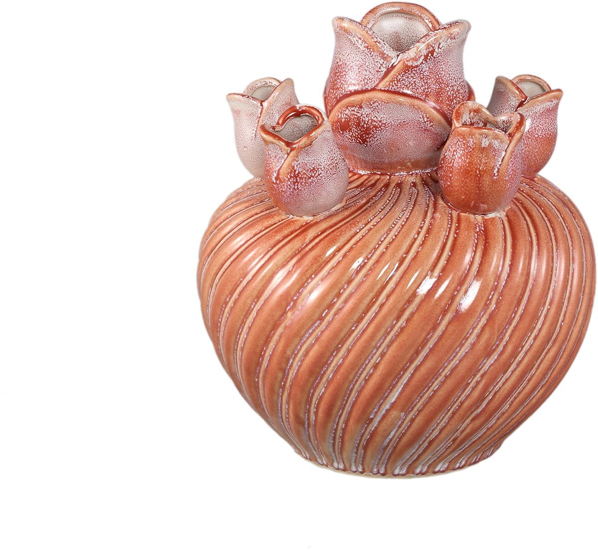 PTMD Mailia Peach Keramische Ronde Tulpenvaas met Swirl M