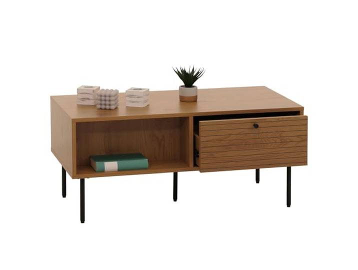 Mendler Couchtisch HWC-N78 45x100x50cm Metall - Natur Wohnzimmertisch, Sofatisch, skandinavischer Stil, Holz, Melamin
