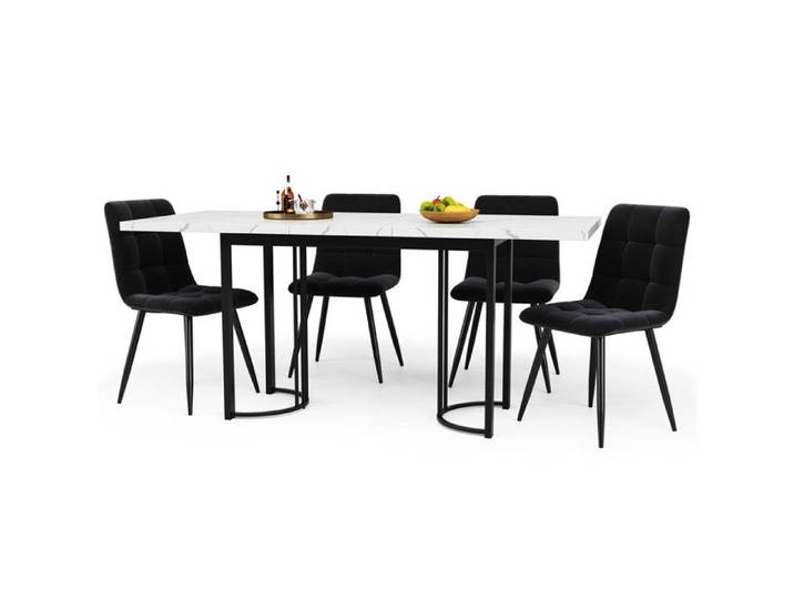 Table à manger table télescopique extensible table de cuisine peu encombrante cadre en métal table à manger rectangulaire blanc+noir