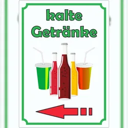 HB-Druck kalte Getränke Aufkleber Hochkant mit Pfeil links A9 (37x52mm)