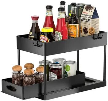 PRiME Under Sink Organizer With Sliding Basket Hooks And Cup black