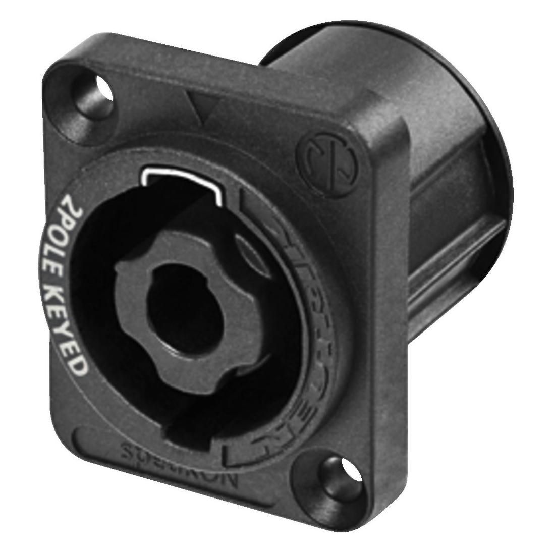 Neutrik NL2MPXX - 2-poliger Einbaustecker, schwarzer D-Flansch, versenkte Durchgangslöcher (NL2MPXXSB)