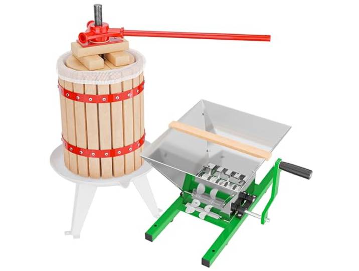 Wiltec Set 18L Obstpresse aus Buchenholz inkl. Presstuch und Obstmühle mit 7L Trichter, Zur Herstellung von Saft Wein und Maische