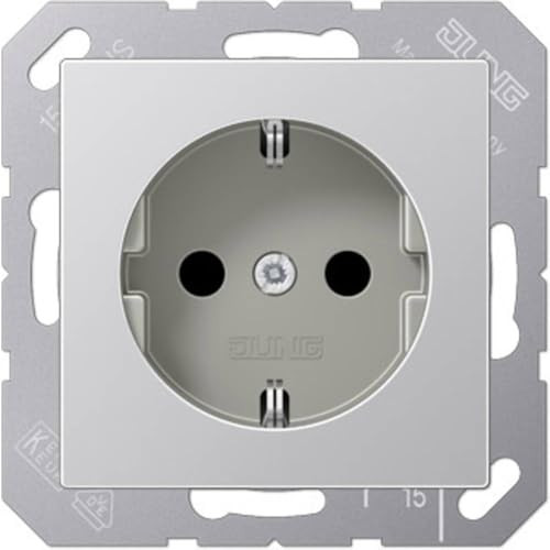 Jung A 1520 KI AL Schuko stopcontact 16 A 250 V met aanraakbeveiliging serie A aluminium