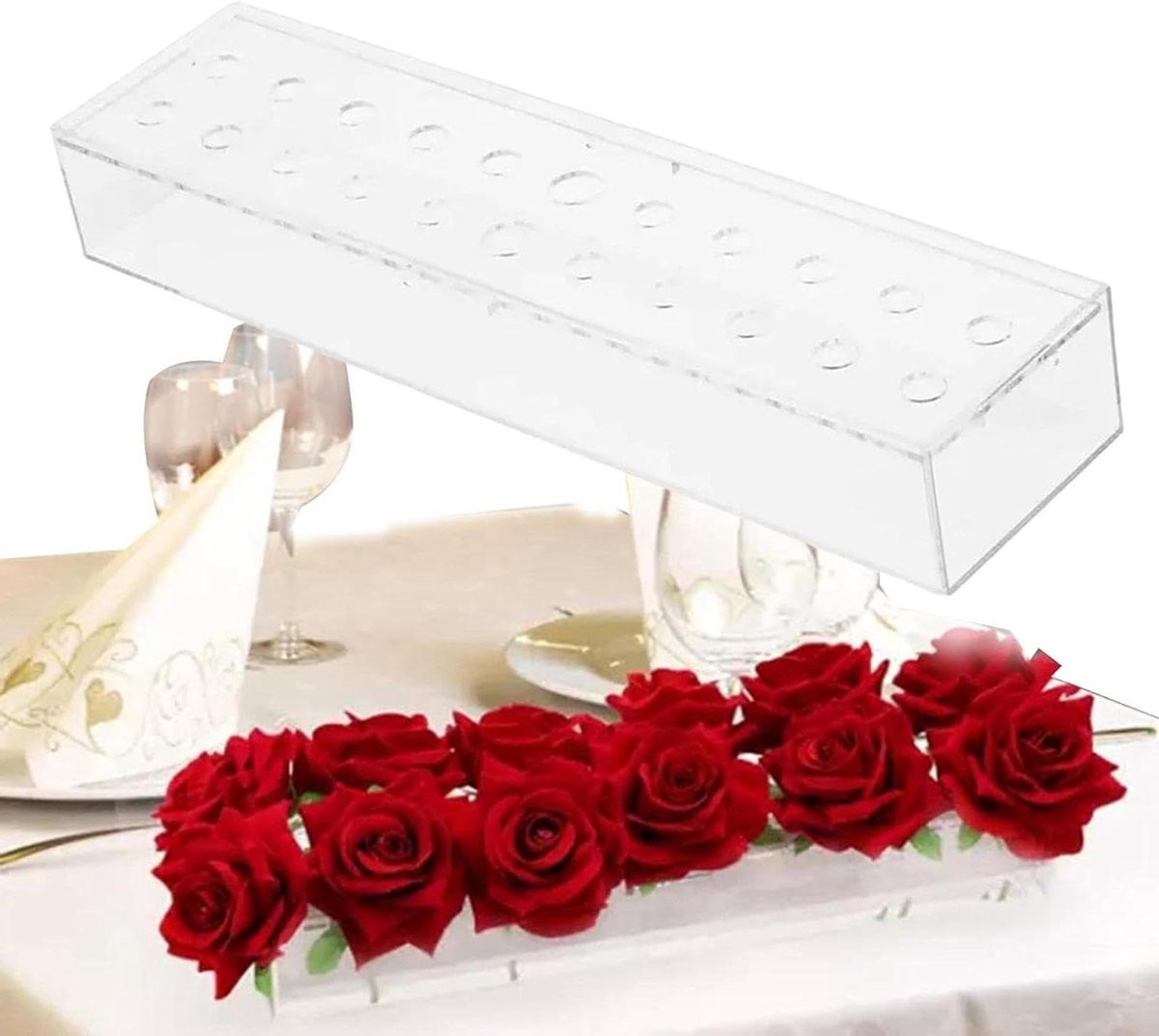Heldere Acryl Rechthoekige Bloemenvaas met 18 Gaten voor Bloemen Schikken