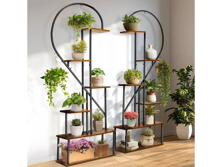 Support à plantes en métal en forme de cœur à 6 niveaux, étagère haute pour pots de fleurs de jardin, présentoir pour la décoration de la maison et du jardin