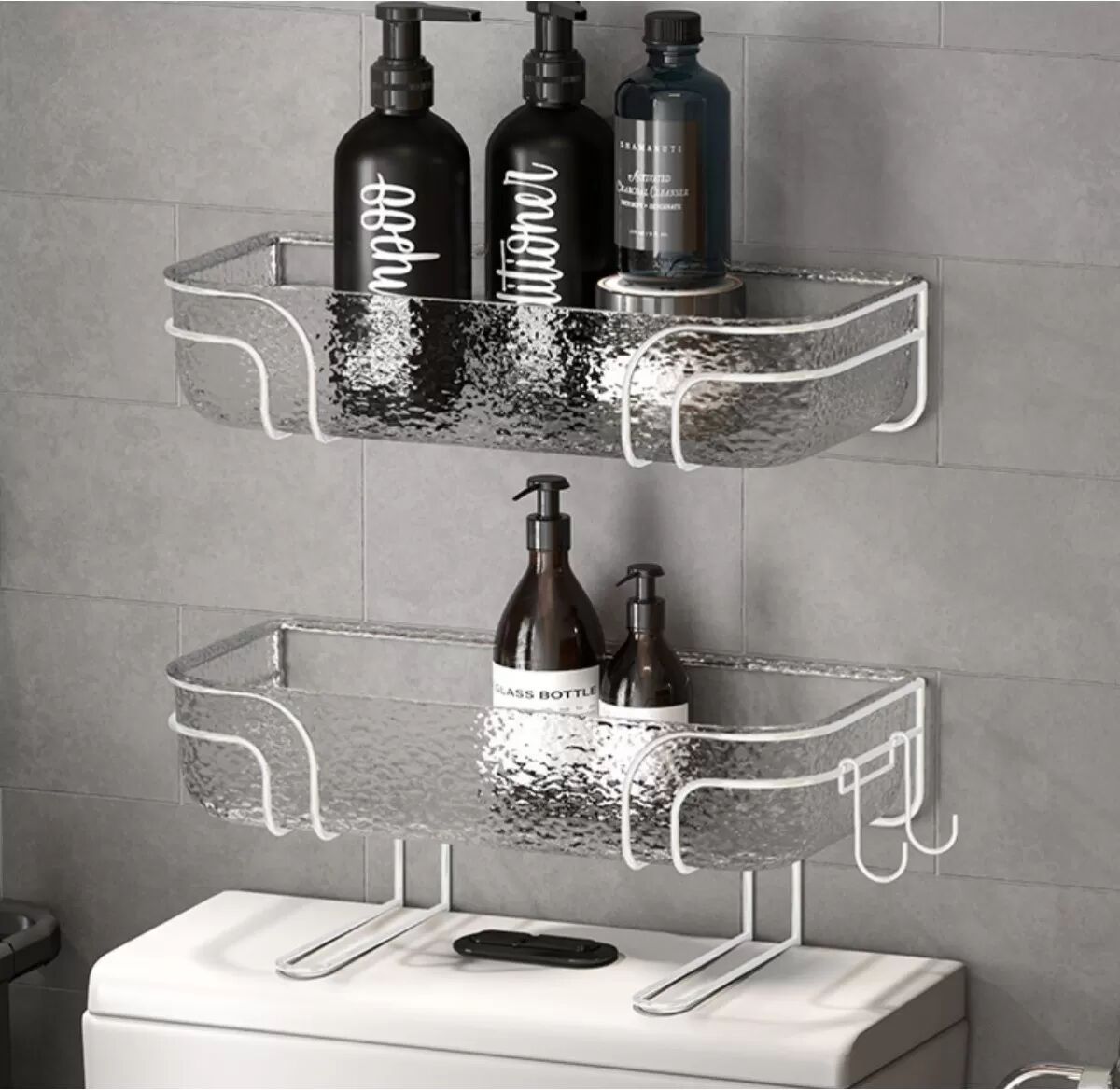 INF Doppellagiges weißes Toilettenregal - Eisen & PET Badezimmer Organizer