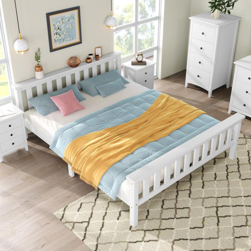 Doppelbett - 140 x 200 cm - Massives Holzgestell - Inklusive Lattenrost und Stauraum