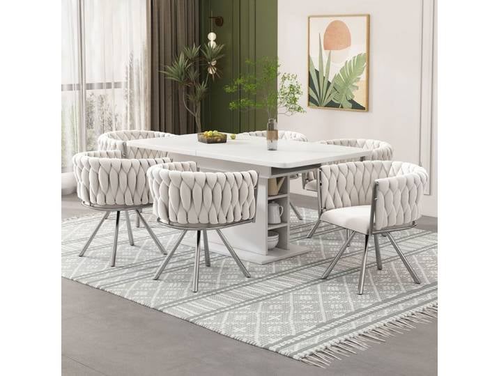 Chaise de salle à manger - SOGEU - Design luxe - Velours beige - Pivotant 360° - Structure métal argenté