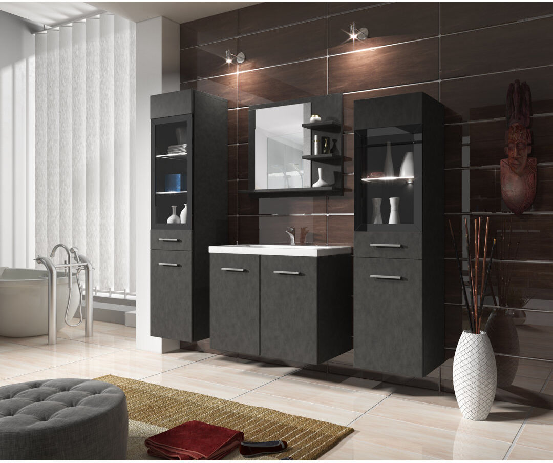 Ebern Designs Hickie Bathroom Furniture Suite Grey