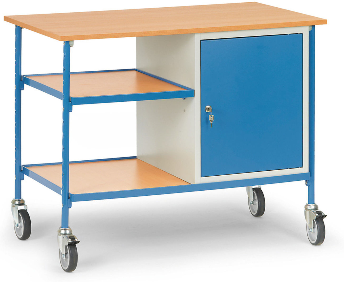 fetra Rolltisch 5864 mit verschließbarem Stahlschrank und 2 Ablageböden)