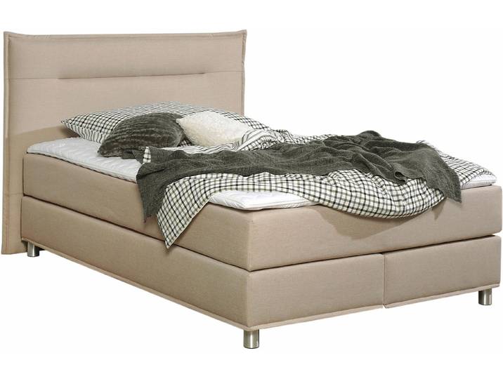 Boxspringbett, 140x200 cm, Strukturstoff, Beige, Kaltschaummatratze, Modern, Maintal
