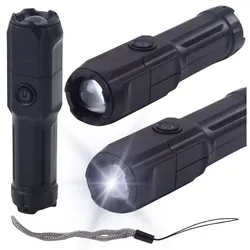 LED-Taschenlampe, einstellbarer Zoom, 3 Beleuchtungsmodi, USB-Aufladung, Schwarz
