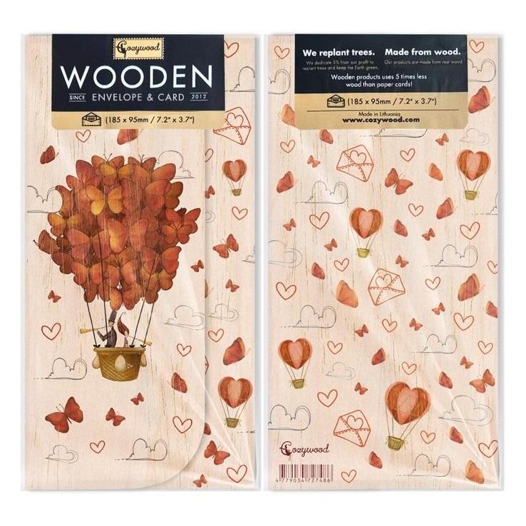 Cozywood Geschenkumschlag aus Holz Hochzeitsballon Schmetterlinge (54627096)