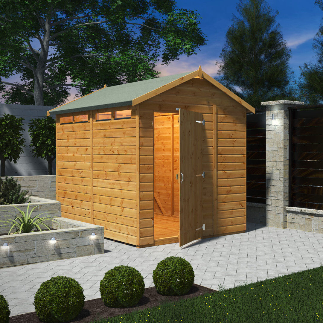 Powersheds 8 x 6ft Timber Tongue & Groove Security Apex Garden Shed Golden Brown 191.4cm W X 265.2cm D X 228.8cm H
