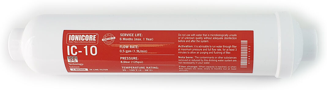 Filtro In Linea A Sedimenti Ionicore Ic-10se 1/4" Fpt 2"X10" - 5 Micron