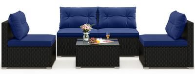 Costway 5-Piece Outdoor Patio Furniture Set with Cushions and Coffee Table-Navy