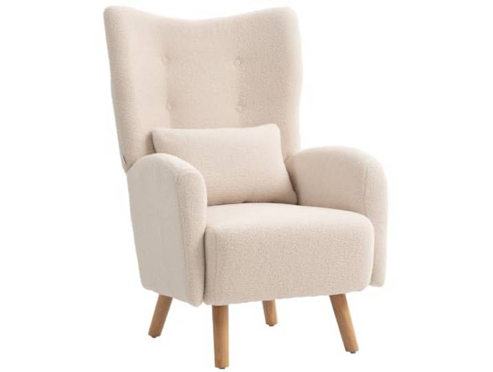 HOMCOM Ohrensessel Loungesessel mit Lendenkissen Holzbeine Beige Geplosterter Sessel mit Sherpa Fleece-Optik, Diamanttufting-Rücken, Relaxsessel für Wohnzimmer, Schlafzimmer